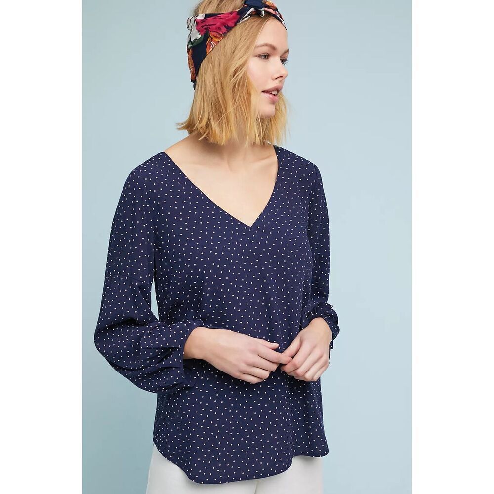✨Anthropologie Maeve Pernille Tie-Sleeve Navy Sz Medium Blouse✨